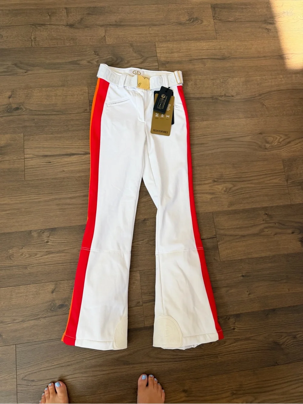 Goldbergh White Flared Pants with Red Side Stripes ski pants